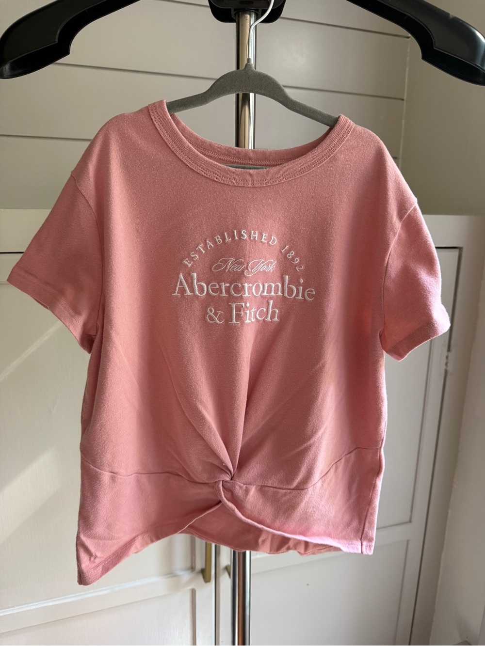 Abercrombie Kids Pink Logo Twist Hem Sweatshirt Tee Size 11/12
